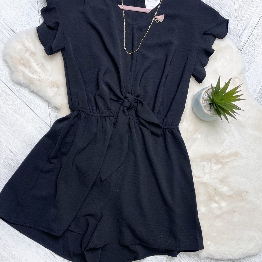 Black Ruffle Sleeve Romper -  1X & 3X